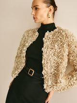 Beige Crew Neck Blazer for Women - Olivia