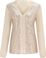 Plus Size Fall Sequin V-Neck Blouse - Stylish & Sparkling Autumn Top