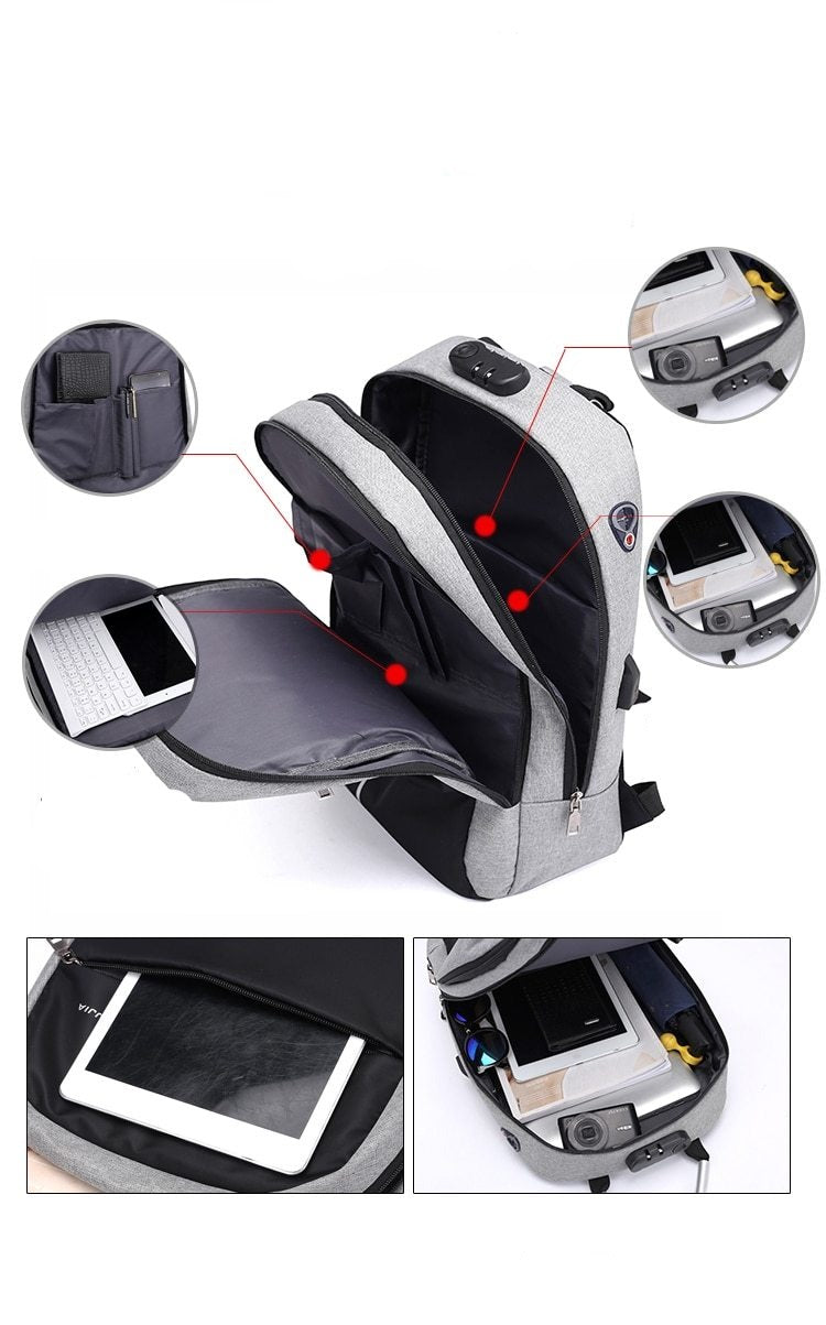 Water-Resistant Anti-Theft Laptop Backpack with Hidden Zipper & USB Charging Port – Secure & Stylish Travel Bag