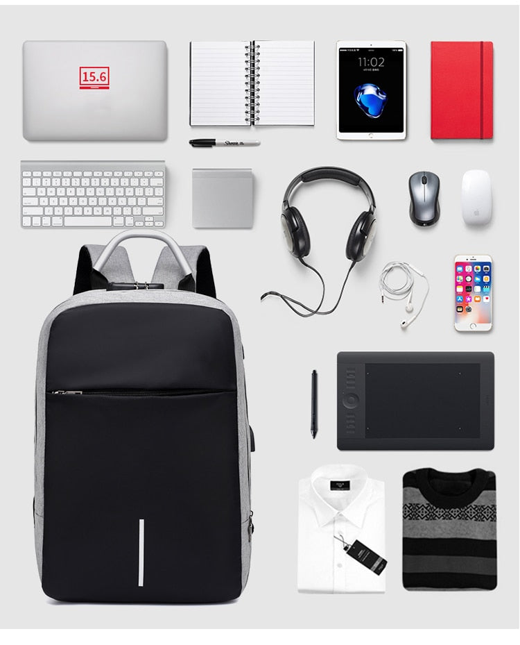 Water-Resistant Anti-Theft Laptop Backpack with Hidden Zipper & USB Charging Port – Secure & Stylish Travel Bag
