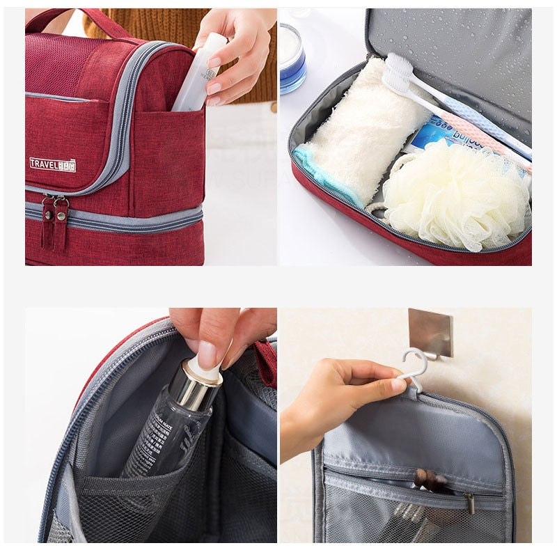 Spacious Hanging Toiletry Bag Organizer - Multi-Compartment Travel Case for Easy Packing & Access