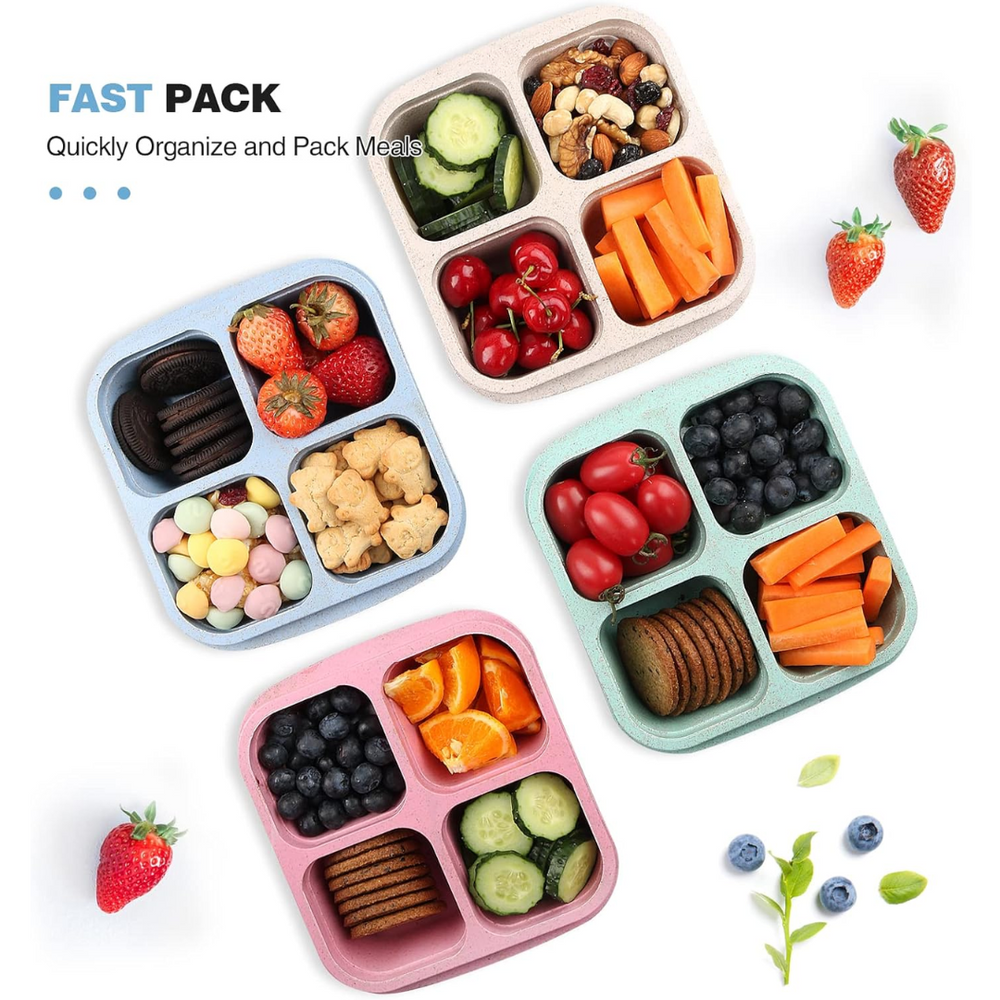 Bento4You 4-Pack Meal Prep Boxes - 4-Compartment Bento-Style Containers for Healthy Meal Storage
