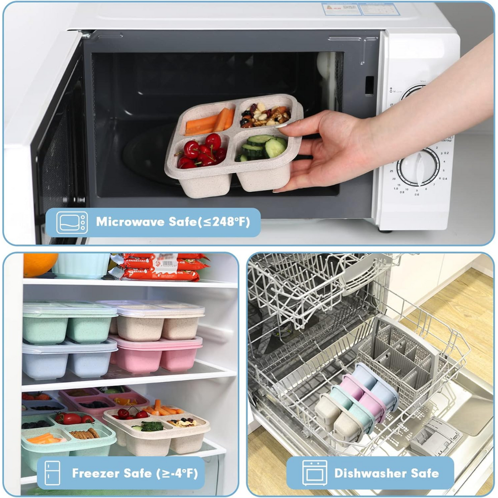 Bento4You 4-Pack Meal Prep Boxes - 4-Compartment Bento-Style Containers for Healthy Meal Storage
