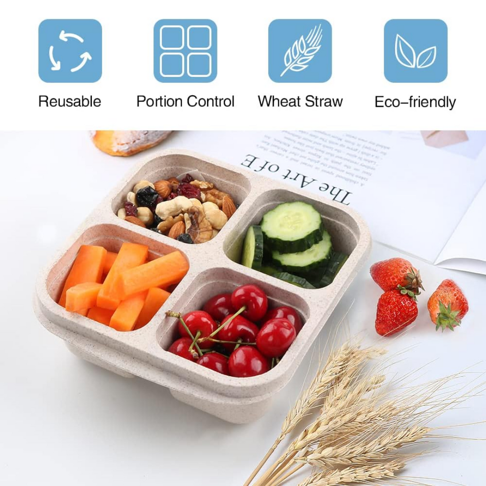 Bento4You 4-Pack Meal Prep Boxes - 4-Compartment Bento-Style Containers for Healthy Meal Storage