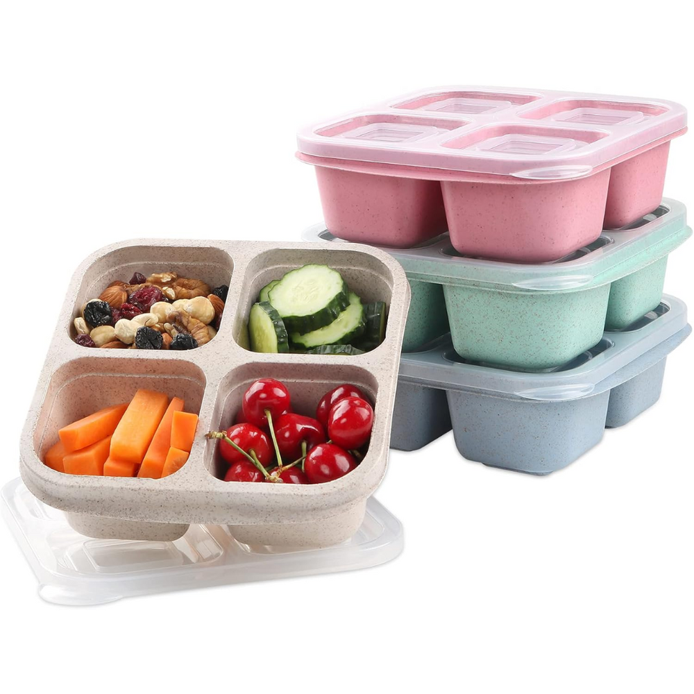 Bento4You 4-Pack Meal Prep Boxes - 4-Compartment Bento-Style Containers for Healthy Meal Storage