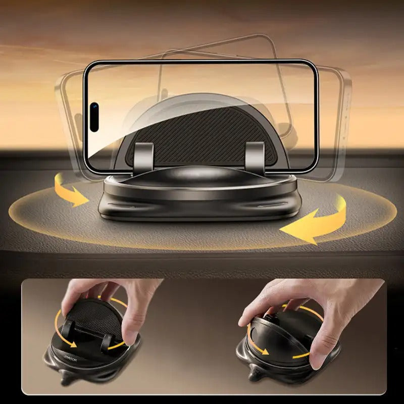 360° Car Phone Holder – Automatic Clamp, Reusable Adhesive Mount & Universal Fit