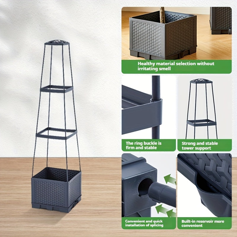 Self-Watering Planter Box with Trellis – Weatherproof, Drainage, Anthracite