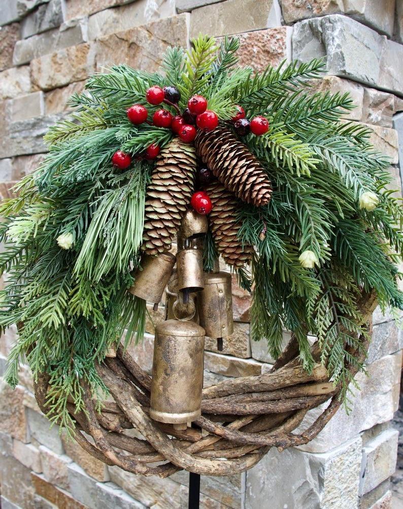 Boho Farmhouse Christmas Wreath - Rustic Holiday Decor for a Cozy Home