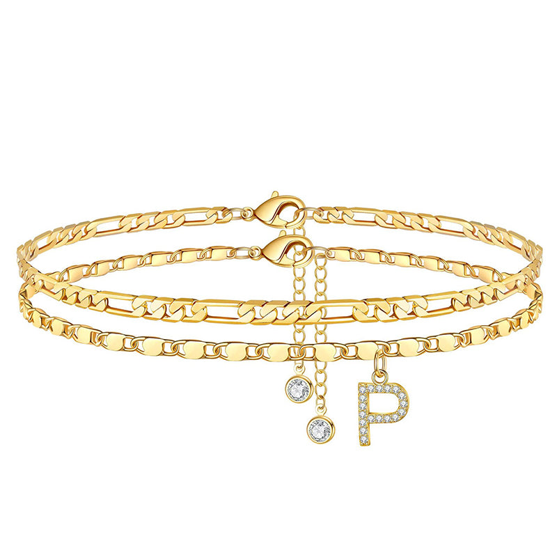 Layered Rhinestone Anklet – Women's, Gold-Plated & Adjustable Clasp
