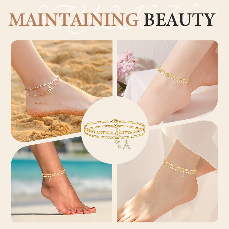 Layered Rhinestone Anklet – Women's, Gold-Plated & Adjustable Clasp