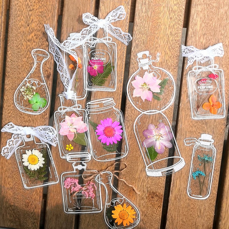 Dried Flower Bookmark Set 30 Pieces – Clear Acrylic, 5 Designs & Decorative Tassel