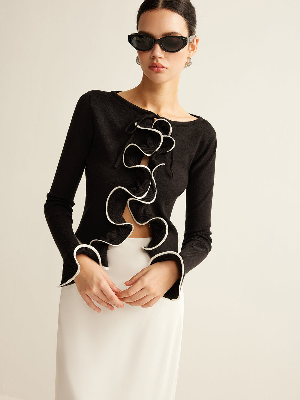 Black Skinny Ruffle Cardigan for Women - Isabella