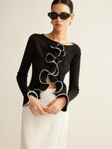 Black Skinny Ruffle Cardigan for Women - Isabella