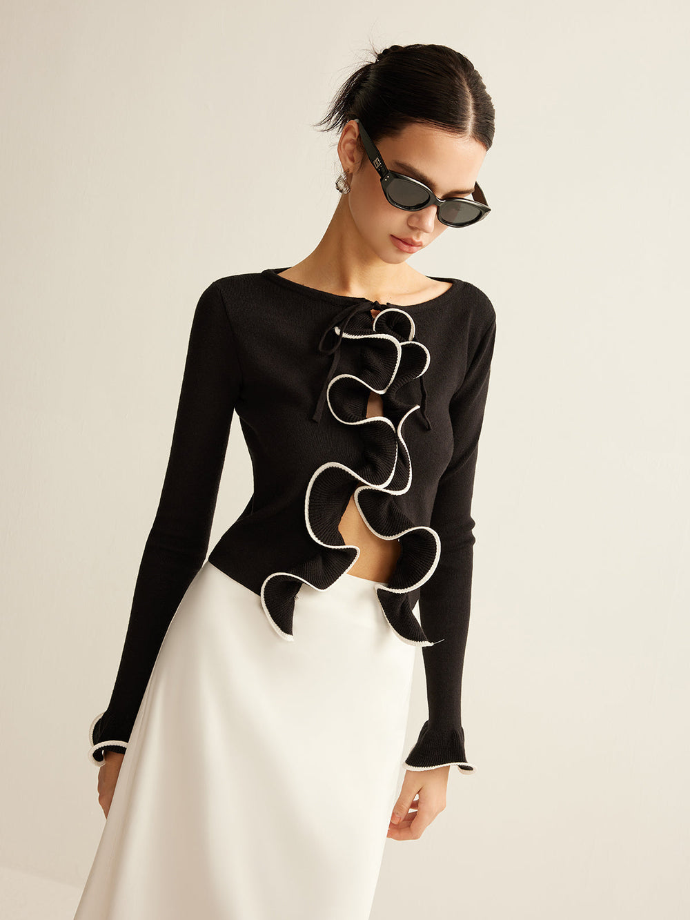 Black Skinny Ruffle Cardigan for Women - Isabella