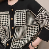Black Women's Cardigan with Houndstooth Pattern - Isolde