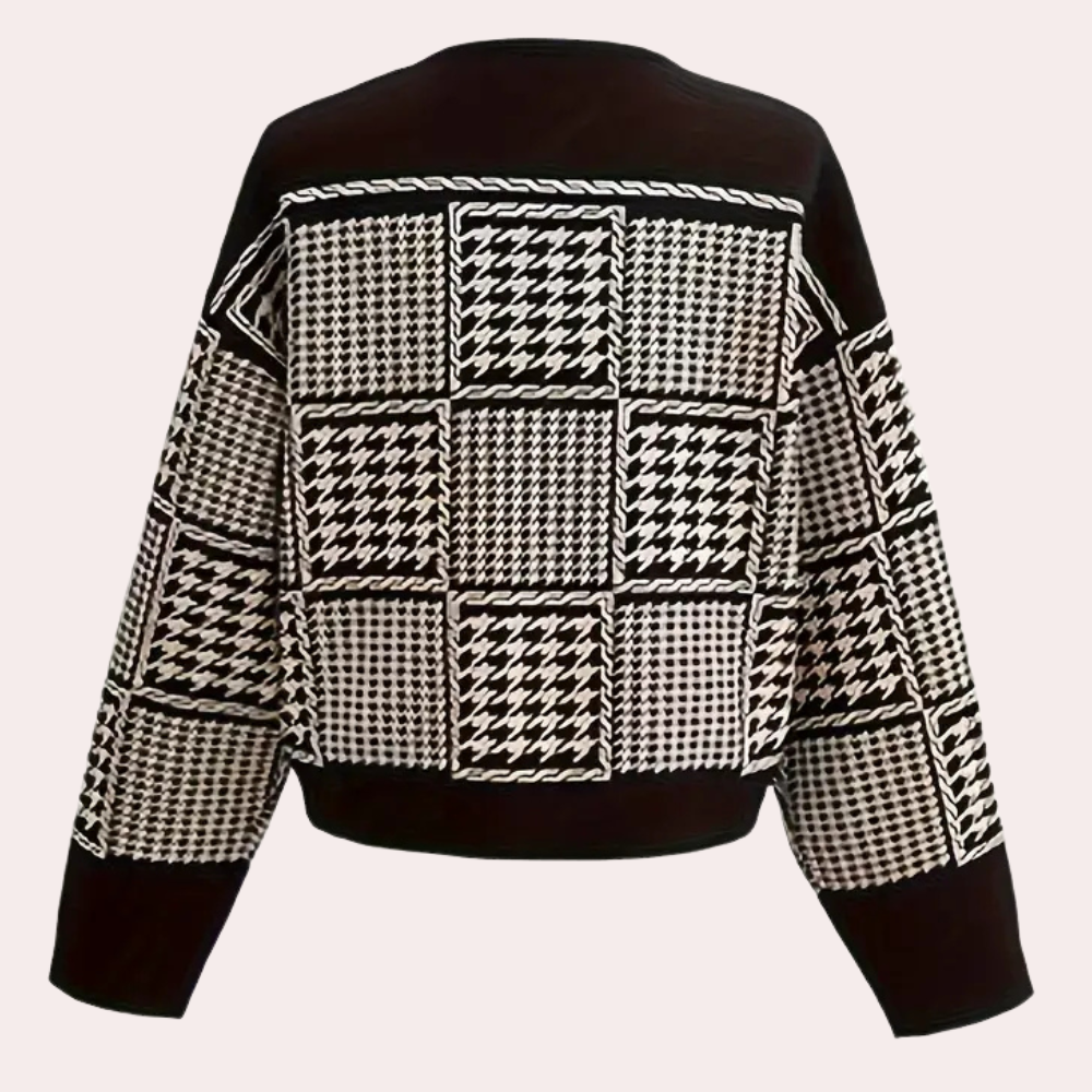 Black Women's Cardigan with Houndstooth Pattern - Isolde