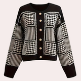 Black Women's Cardigan with Houndstooth Pattern - Isolde