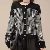 Black Women's Cardigan with Houndstooth Pattern - Isolde
