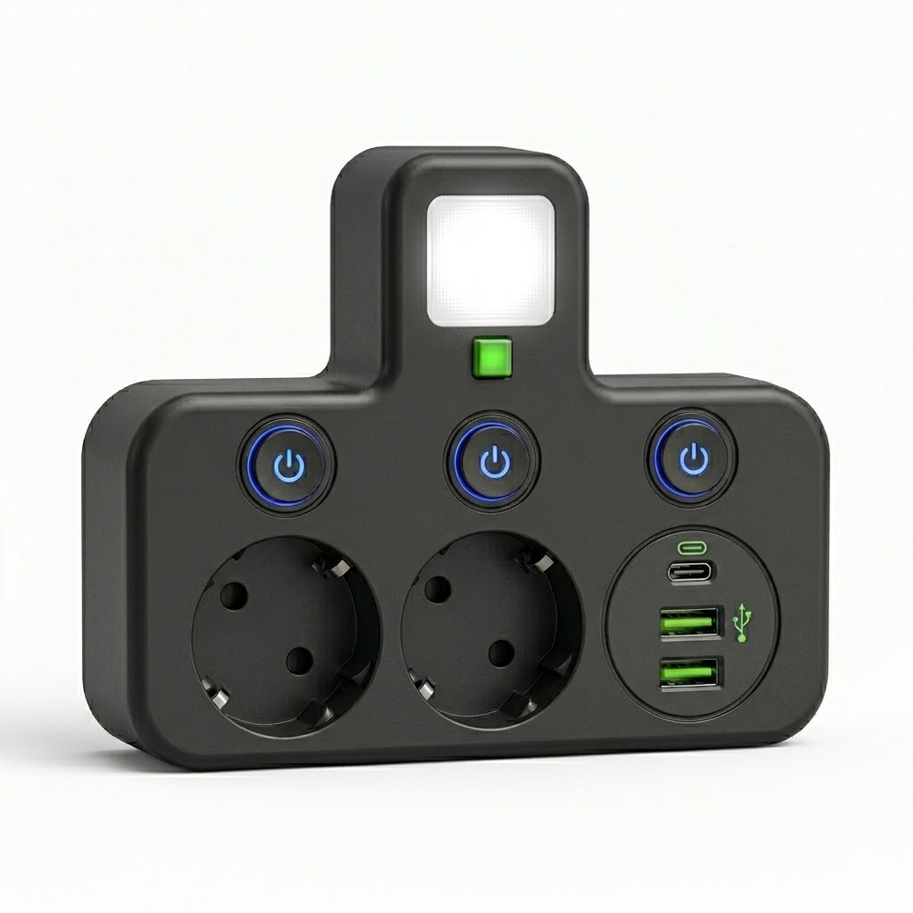 Wall-Mount Power Strip – USB-C & USB-A Ports, 2500W & Surge Protection