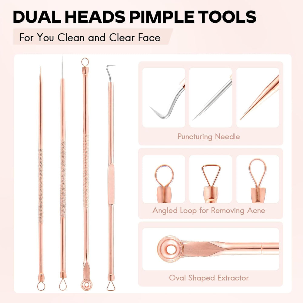 Professional Blackhead & Pimple Extractor Kit - Stainless Steel Acne Removal Tools for Clear Skin