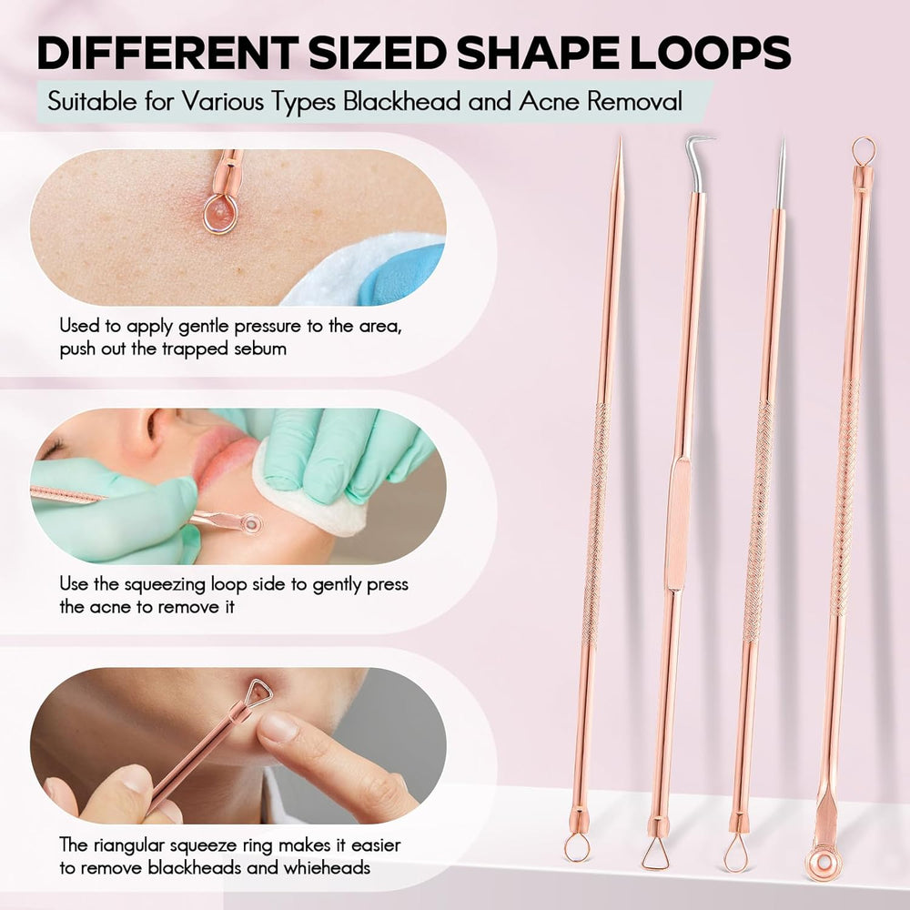 Professional Blackhead & Pimple Extractor Kit - Stainless Steel Acne Removal Tools for Clear Skin