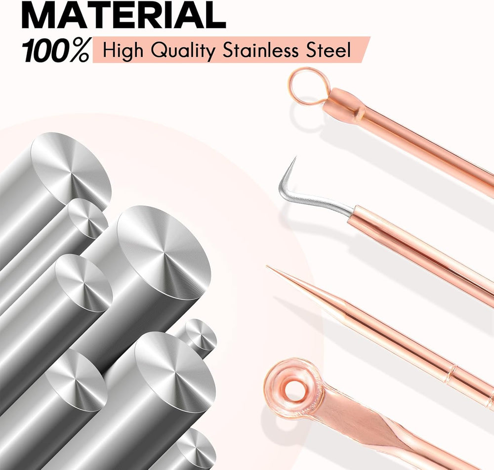 Professional Blackhead & Pimple Extractor Kit - Stainless Steel Acne Removal Tools for Clear Skin