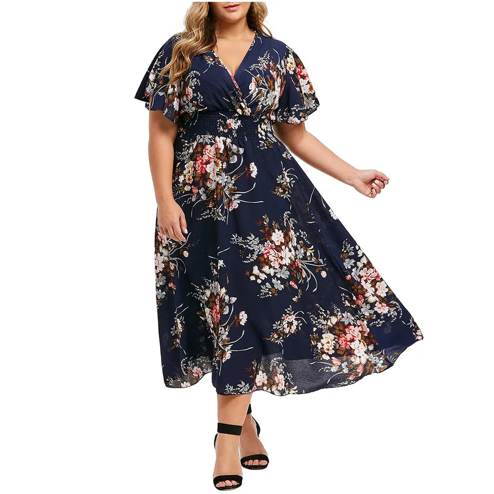 Plus-Size Fall Floral Chiffon Dress - Elegant Autumn Style for Every Occasion