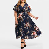 Plus-Size Fall Floral Chiffon Dress - Elegant Autumn Style for Every Occasion