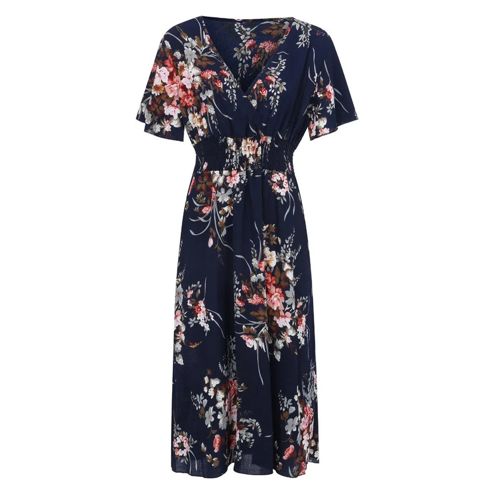 Plus-Size Fall Floral Chiffon Dress - Elegant Autumn Style for Every Occasion