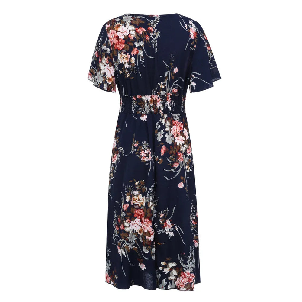 Plus-Size Fall Floral Chiffon Dress - Elegant Autumn Style for Every Occasion