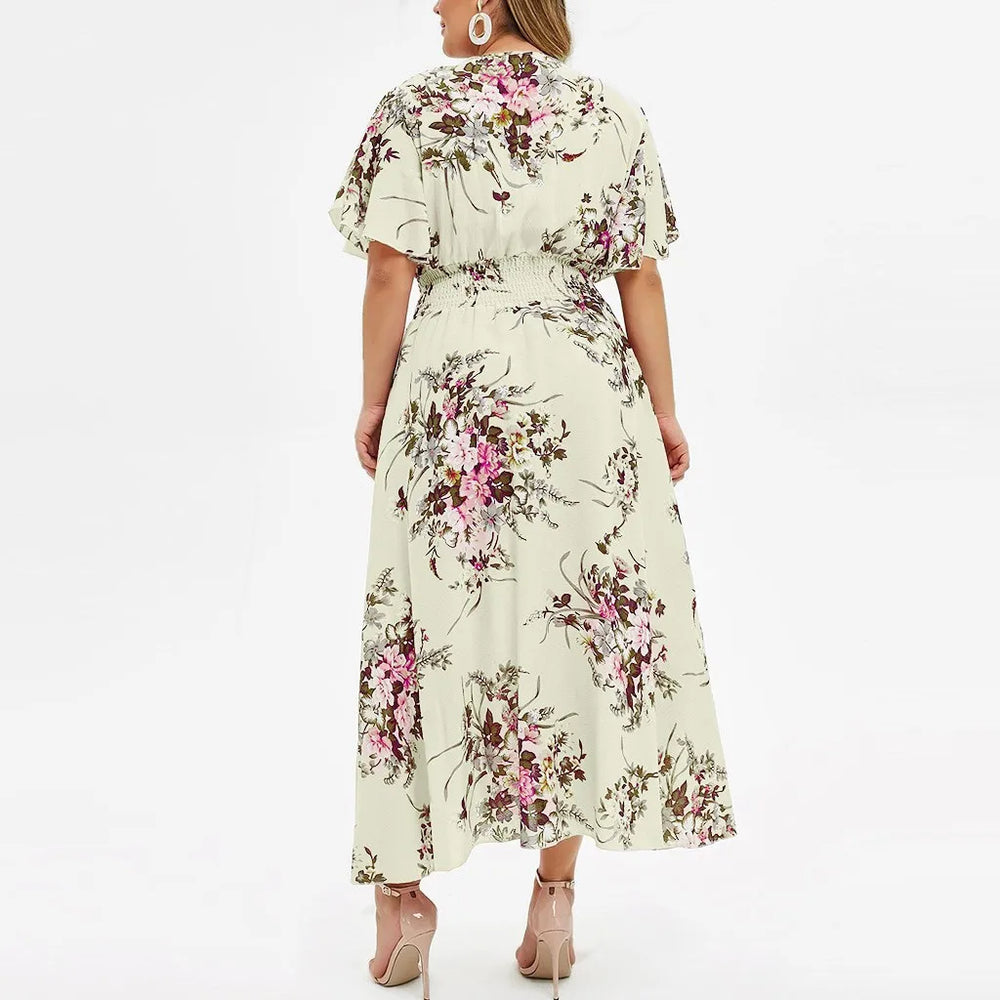 Plus-Size Fall Floral Chiffon Dress - Elegant Autumn Style for Every Occasion