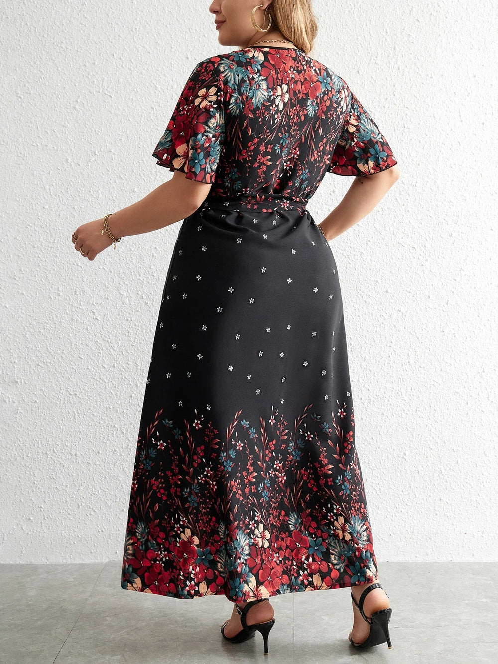 Plus Size Autumn Floral Maxi Dress - Casual Long Sleeve Fall Fashion