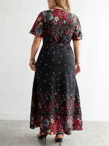 Plus Size Autumn Floral Maxi Dress - Casual Long Sleeve Fall Fashion