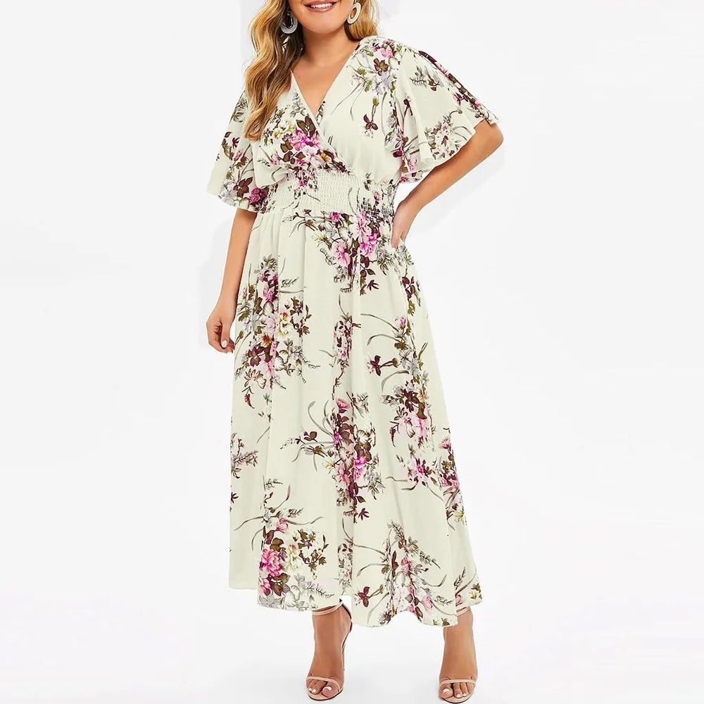Plus-Size Fall Floral Chiffon Dress - Elegant Autumn Style for Every Occasion