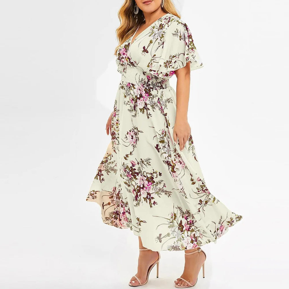 Plus-Size Fall Floral Chiffon Dress - Elegant Autumn Style for Every Occasion
