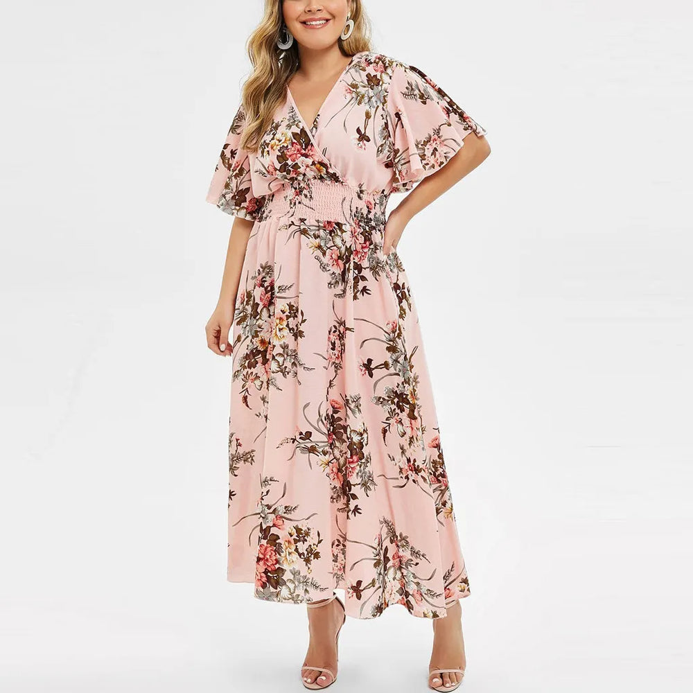 Plus-Size Fall Floral Chiffon Dress - Elegant Autumn Style for Every Occasion