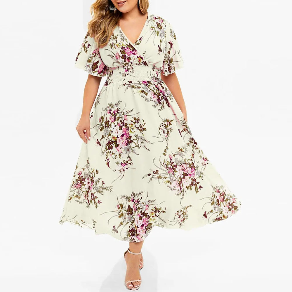 Plus-Size Fall Floral Chiffon Dress - Elegant Autumn Style for Every Occasion