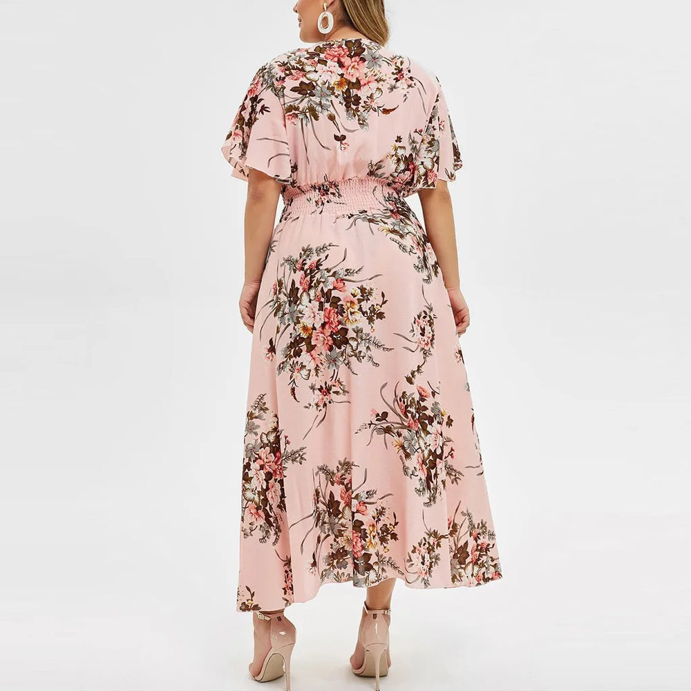 Plus-Size Fall Floral Chiffon Dress - Elegant Autumn Style for Every Occasion