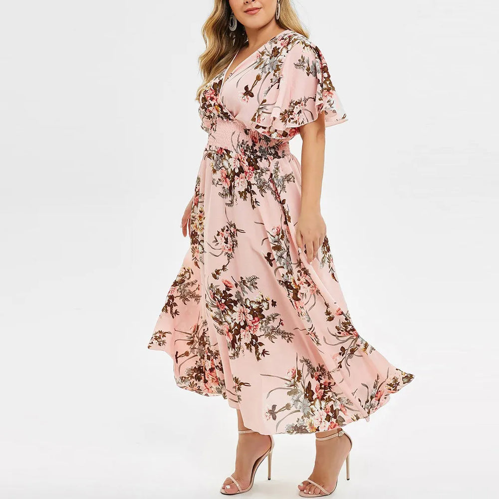 Plus-Size Fall Floral Chiffon Dress - Elegant Autumn Style for Every Occasion