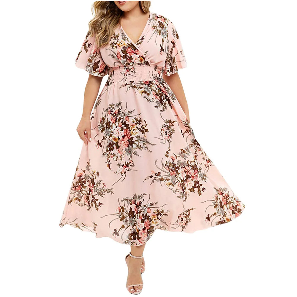 Plus-Size Fall Floral Chiffon Dress - Elegant Autumn Style for Every Occasion