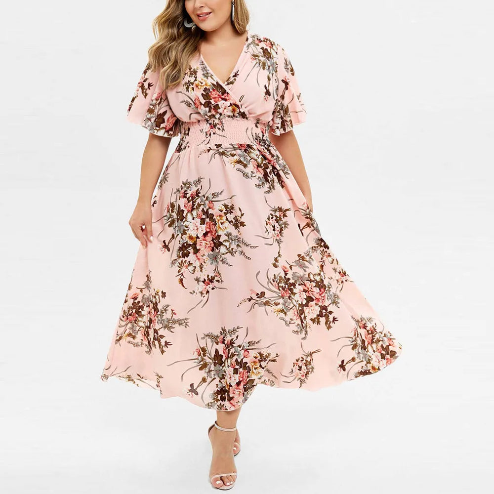 Plus-Size Fall Floral Chiffon Dress - Elegant Autumn Style for Every Occasion