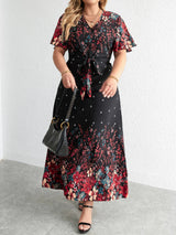Plus Size Autumn Floral Maxi Dress - Casual Long Sleeve Fall Fashion