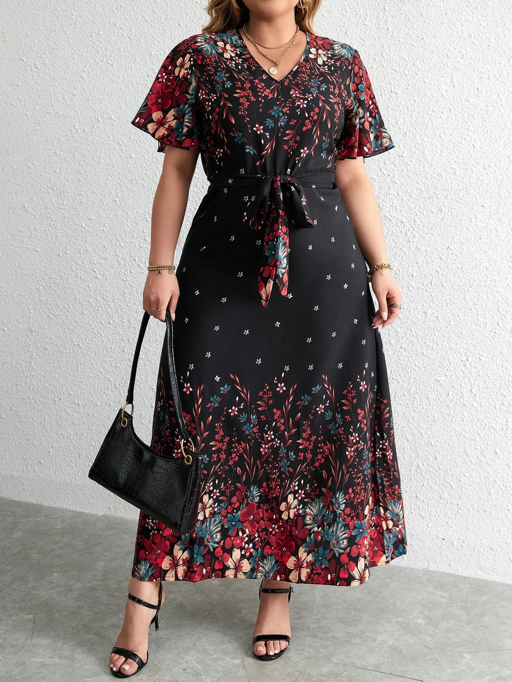 Plus Size Autumn Floral Maxi Dress - Casual Long Sleeve Fall Fashion