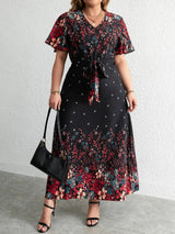 Plus Size Autumn Floral Maxi Dress - Casual Long Sleeve Fall Fashion