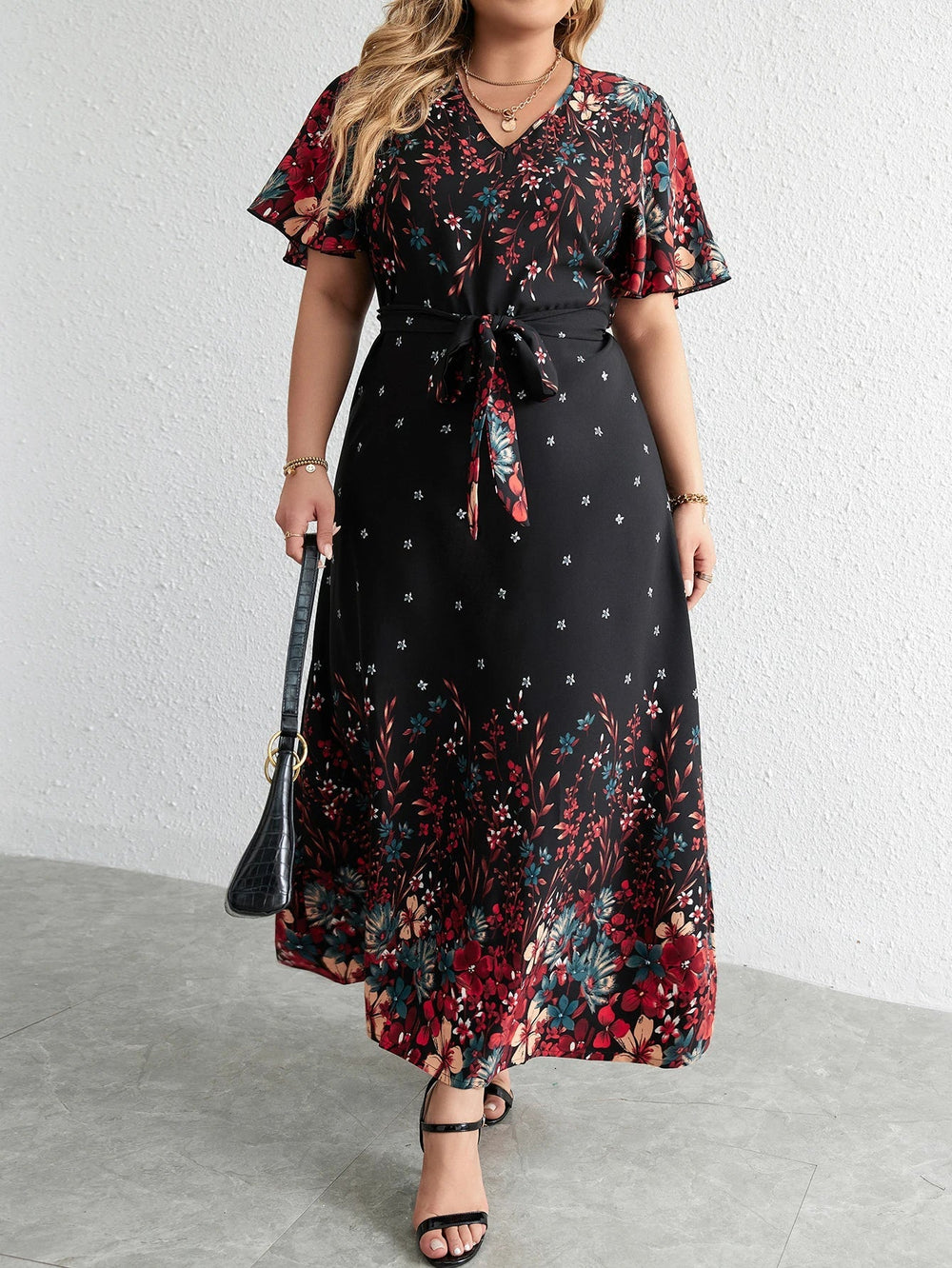 Plus Size Autumn Floral Maxi Dress - Casual Long Sleeve Fall Fashion