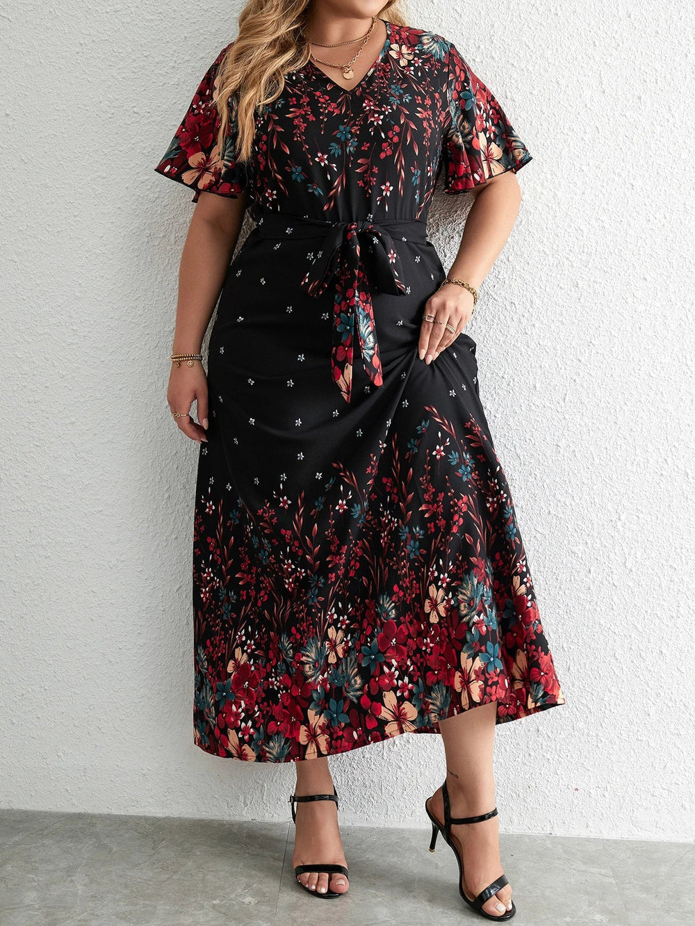 Plus Size Autumn Floral Maxi Dress - Casual Long Sleeve Fall Fashion