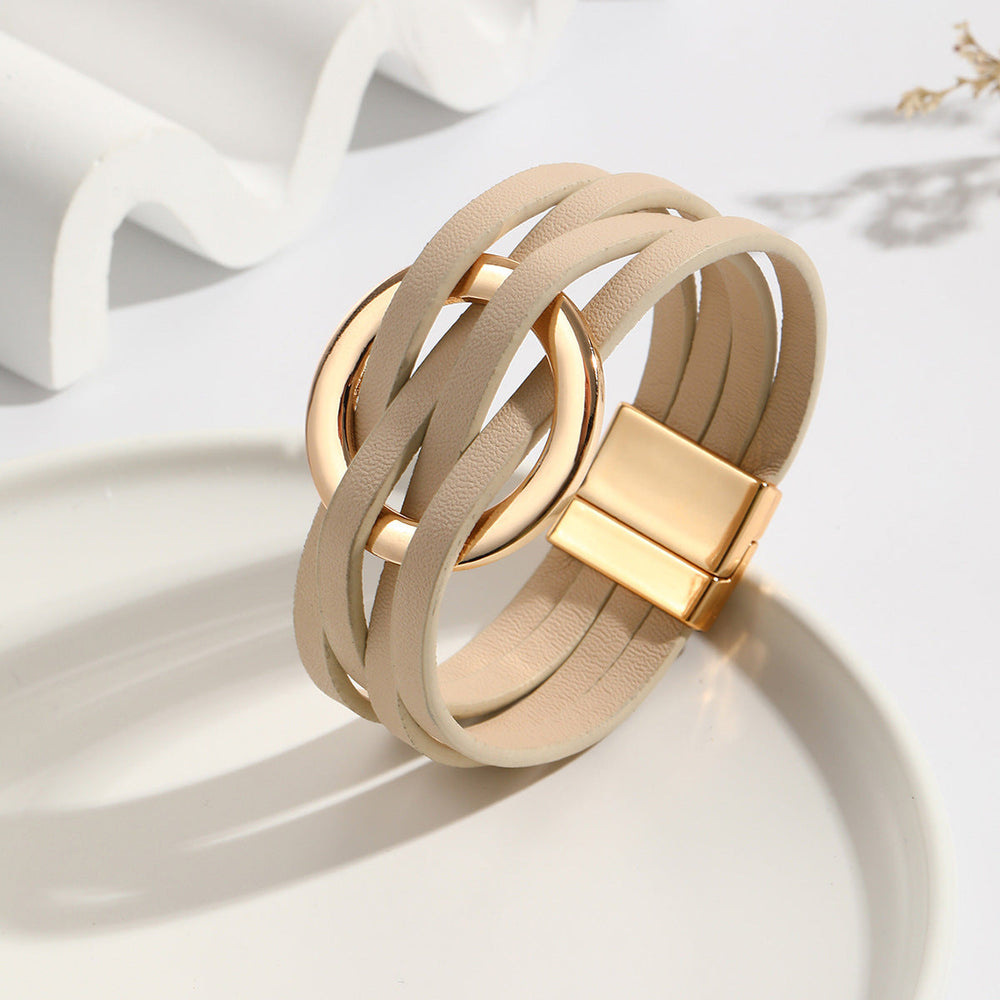 Bohemian Double Circle Leather Bracelet for Women | Stylish Fashion Jewelry