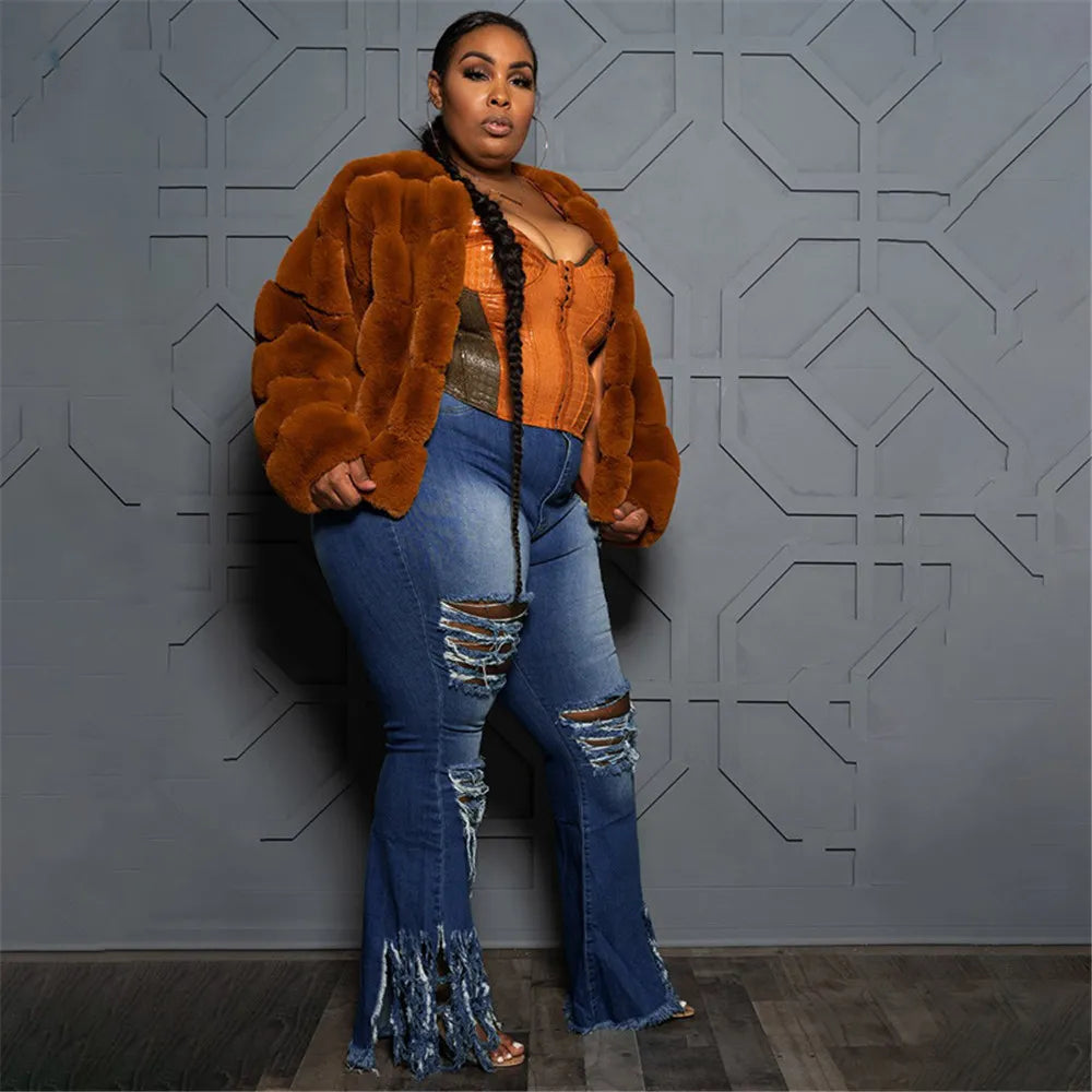 Plus-Size Stretch Flared Jeans for Women - Comfortable & Stylish Denim Trousers