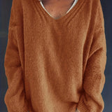 Plus Size Fall Oversized V-Neck Sweater for Curvy Figures - Cozy & Stylish Knitwear