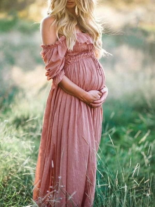 Elora – Boho Chic Maternity Dress with Off-Shoulder Neckline
